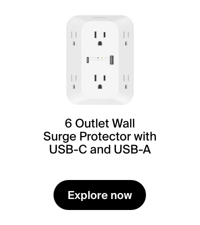 6 Outlet Wall Surge Protector with USB-C and USB-A ports