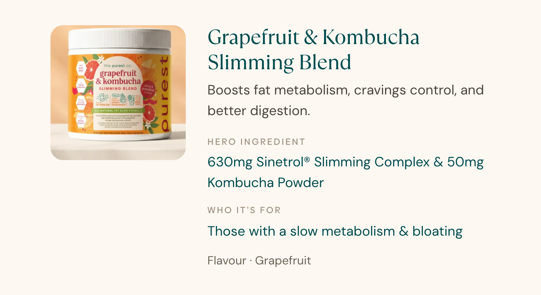 Grapefruit & Kombucha Slimming Blend — boosts fat metabolism, cravings control, and better digestion.