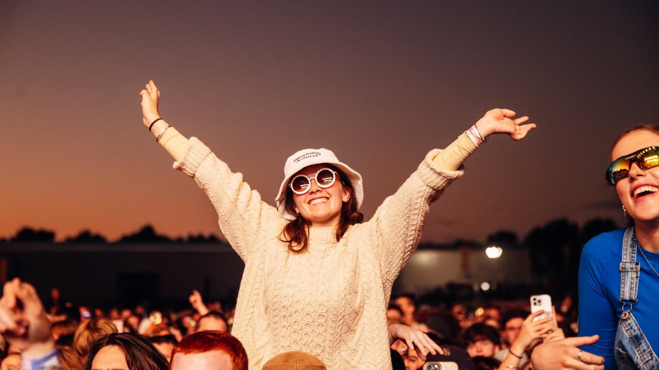 Festival crowd at golden hour