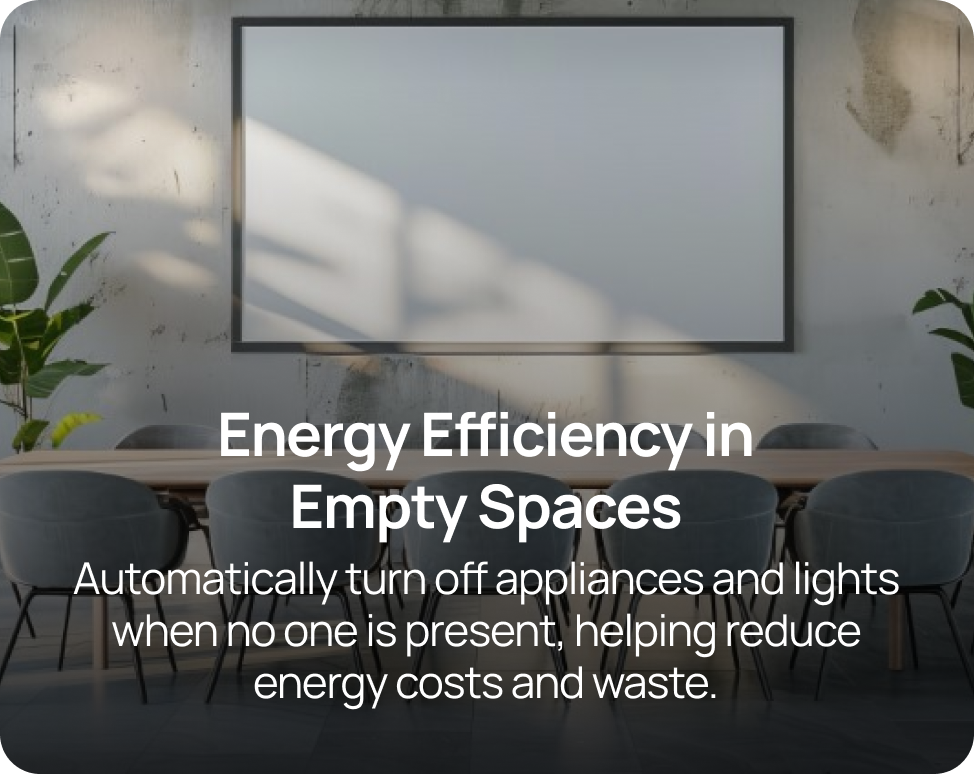 Energy Efficiency in Empty Spaces Automatically turn off appliances and lights when no one is present, helping reduce energy costs and waste.