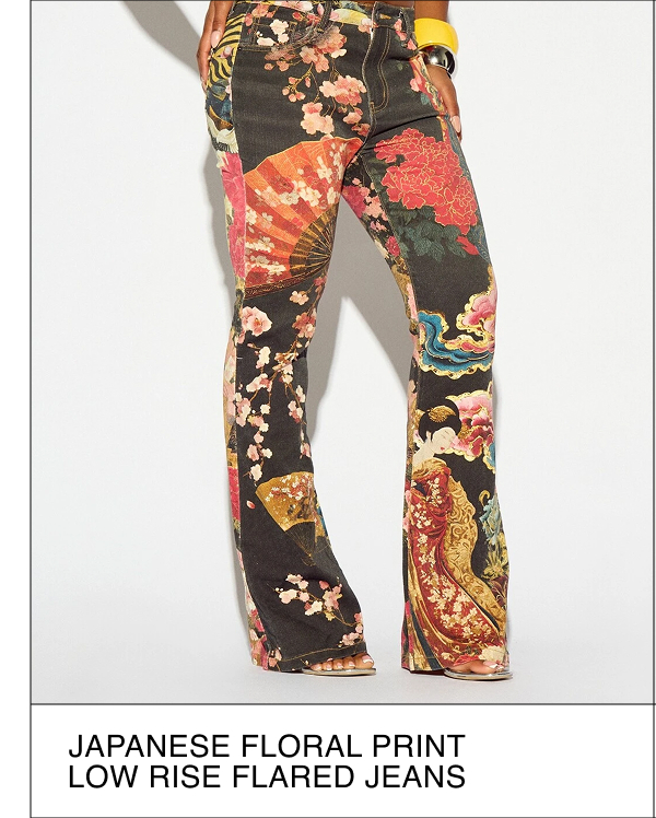  JAPANESE FLORAL PRINT LOW RISE FLARED JEANS