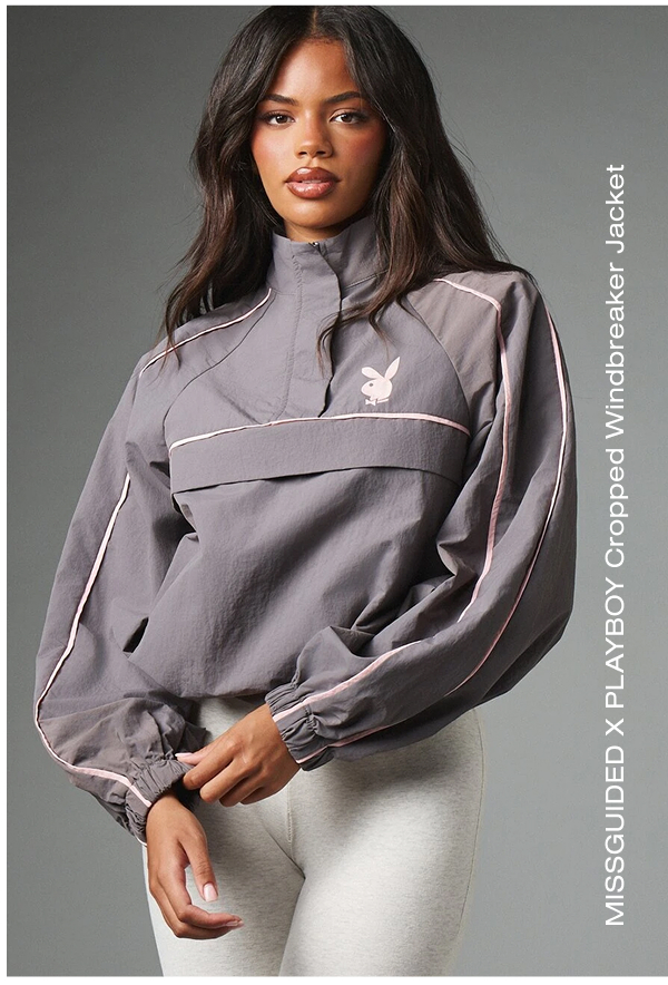 MISSGUIDED X PLAYBOY Cropped Windbreaker Jacket