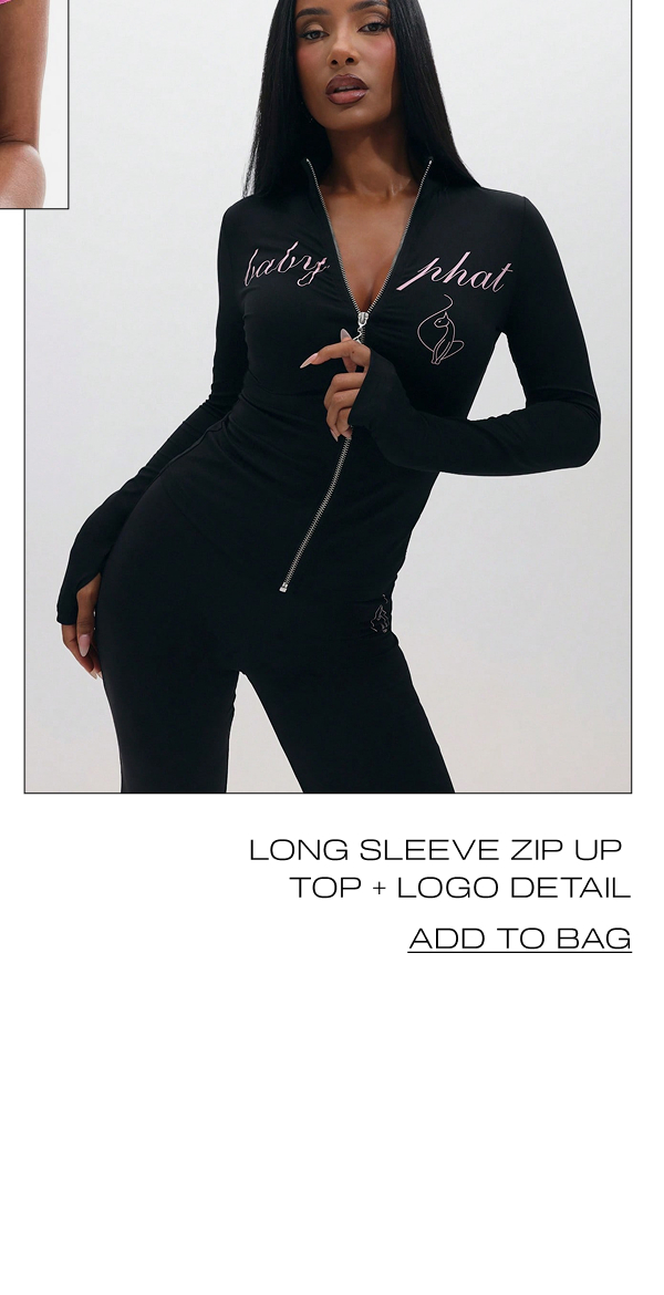LONG SLEEVE ZIP UP TOP + LOGO DETAIL
