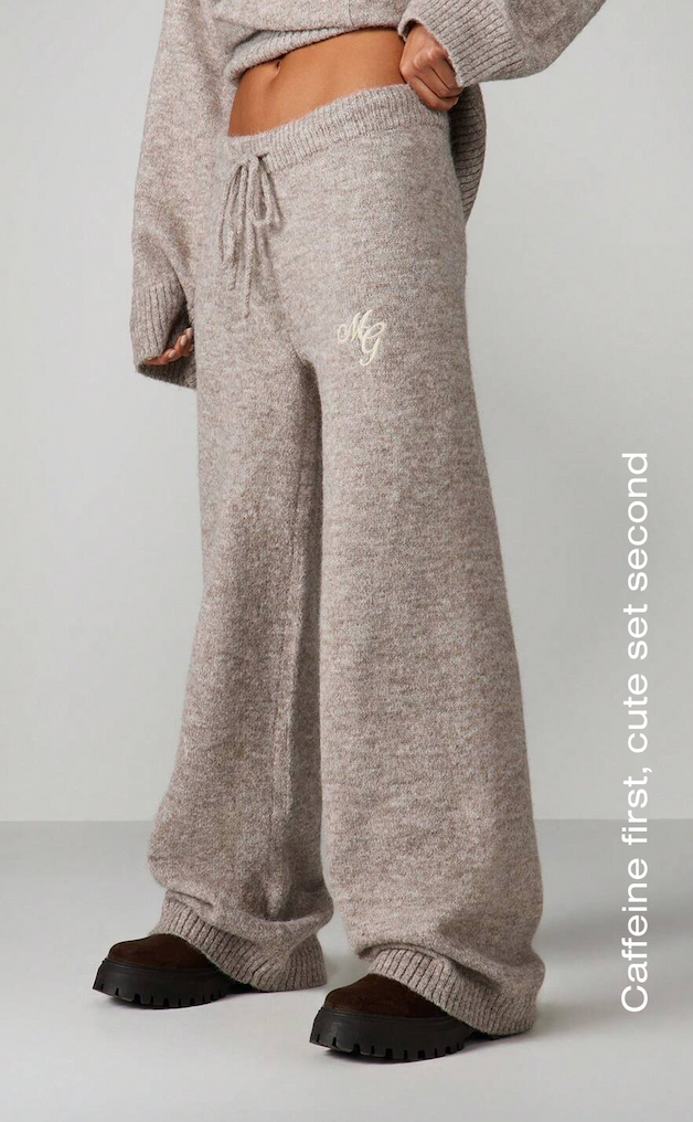 MISSGUIDED Straight Leg Knit Trousers With Embroidery