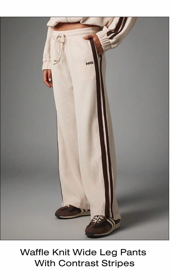 Waffle Knit Wide Leg Pants  With Contrast Stripes