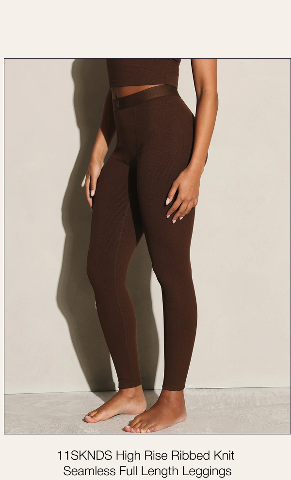 11SKNDS High Rise Ribbed Knit Seamless Full Length Leggings