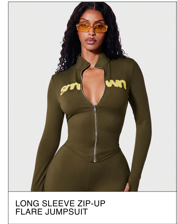 LONG SLEEVE ZIP-UP FLARE JUMPSUIT 