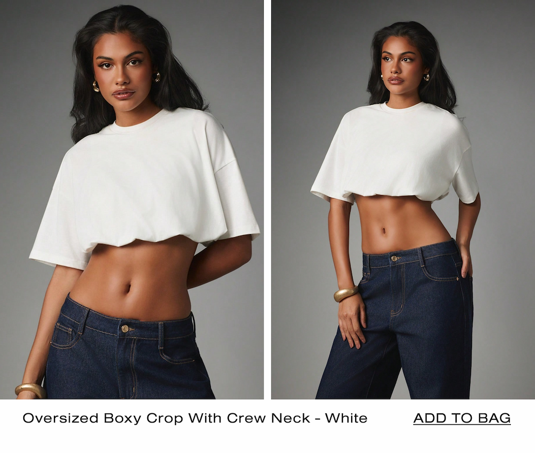 Oversized Boxy Crop With Crew Neck - White