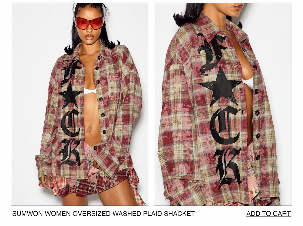 Sumwon Women Oversized Washed Plaid Shacket