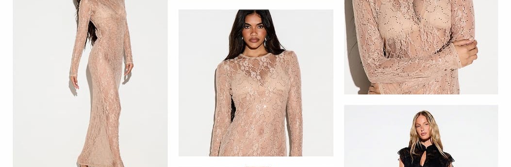 KIZN Sequin Lace Maxi Dress Long Sleeve Sheer Bodycon Open Back
