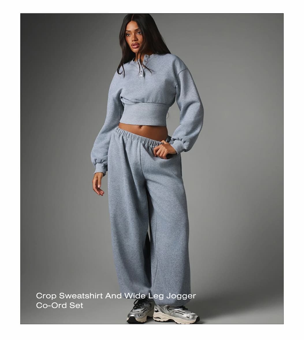 Crop Sweatshirt And Wide Leg Jogger  Co-Ord Set