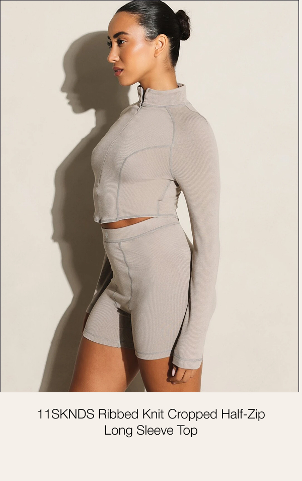 11SKNDS Ribbed Knit Cropped Half-Zip Long Sleeve Top 