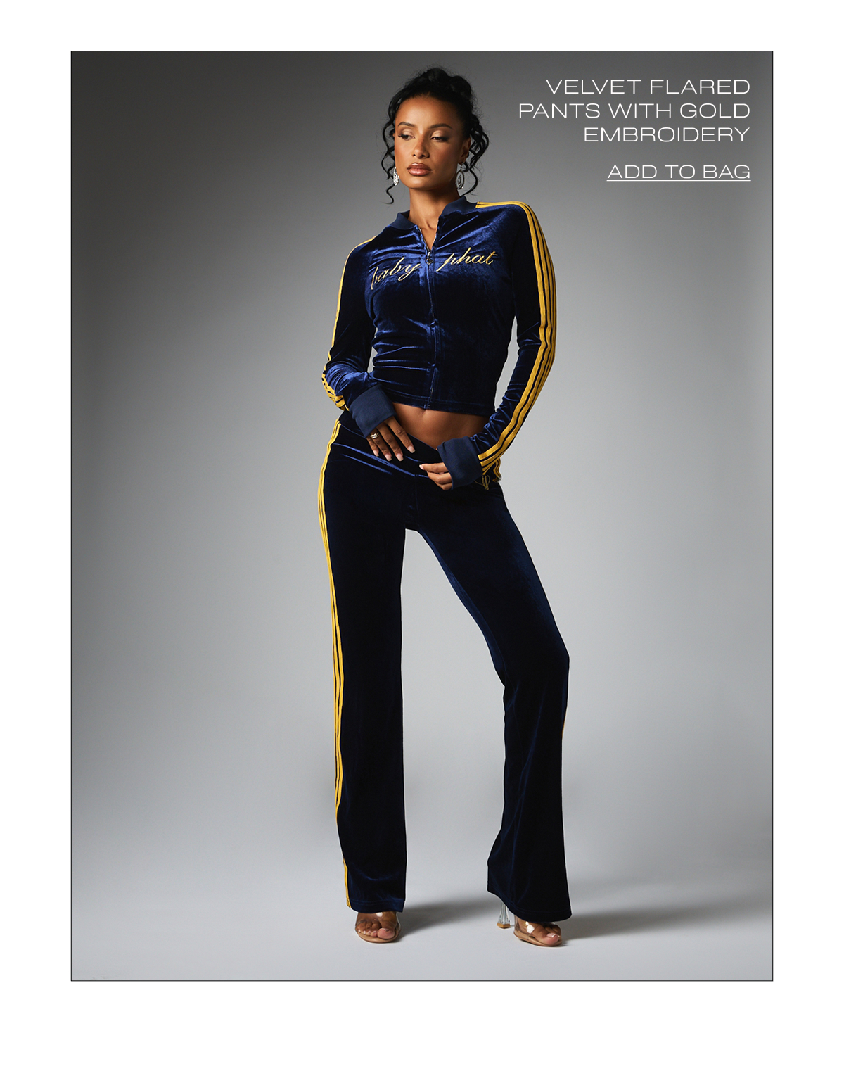 VELVET FLARED PANTS WITH GOLD EMBROIDERY