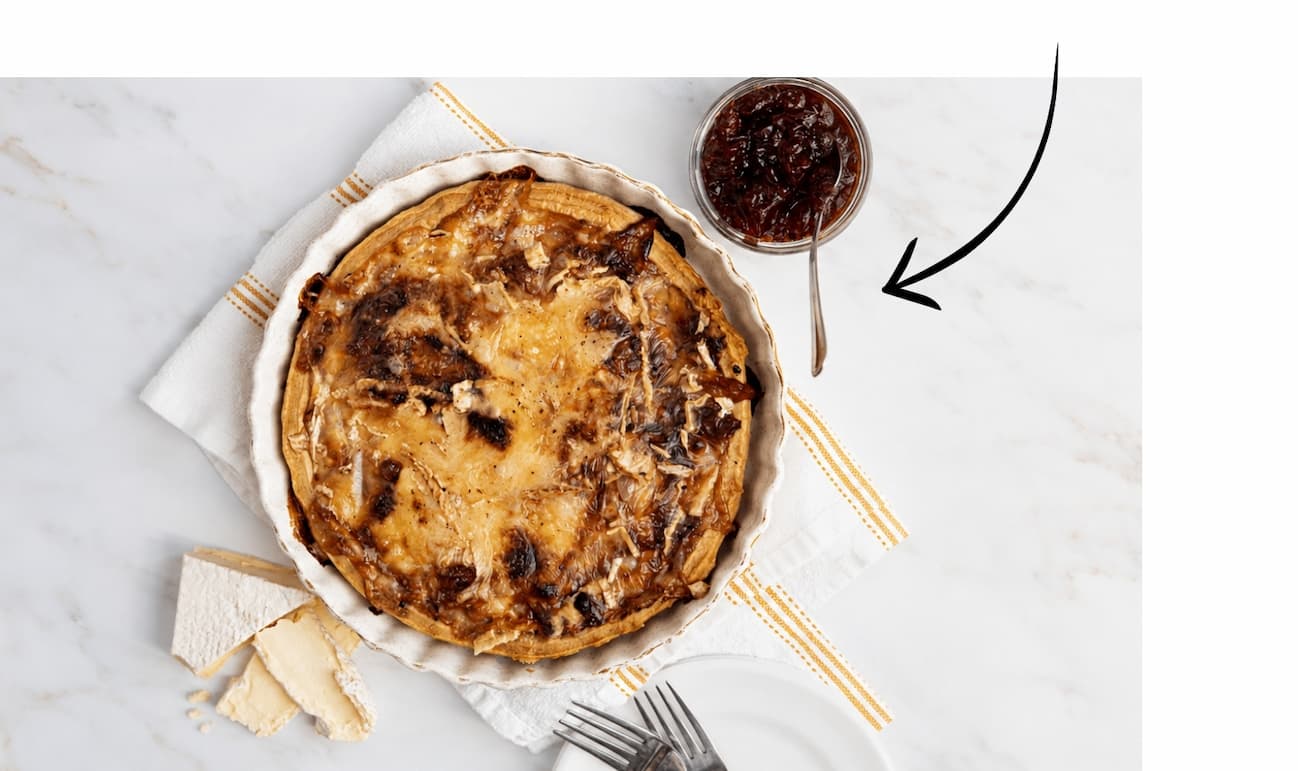 Cornish Brie and caramelised red onion tart