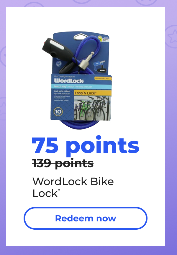 75 points (Originally 139 points) WordLock Bike Lock* - Redeem now
