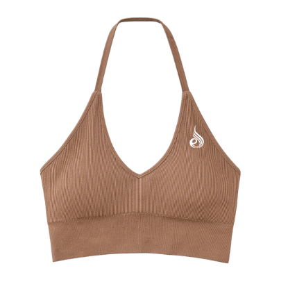 Lift Rib Seamless Halter Sports Bra Almond