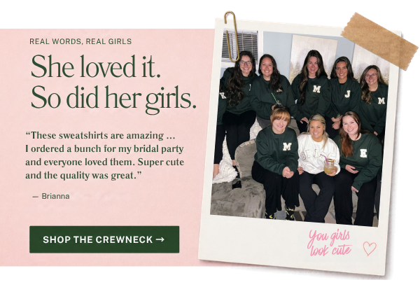 Customer photo review artwork for The Native Bride personalized varsity crewneck