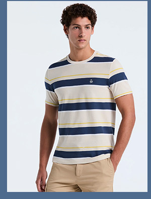 Shop the Cotton Pique Engineered Stripe Tee
