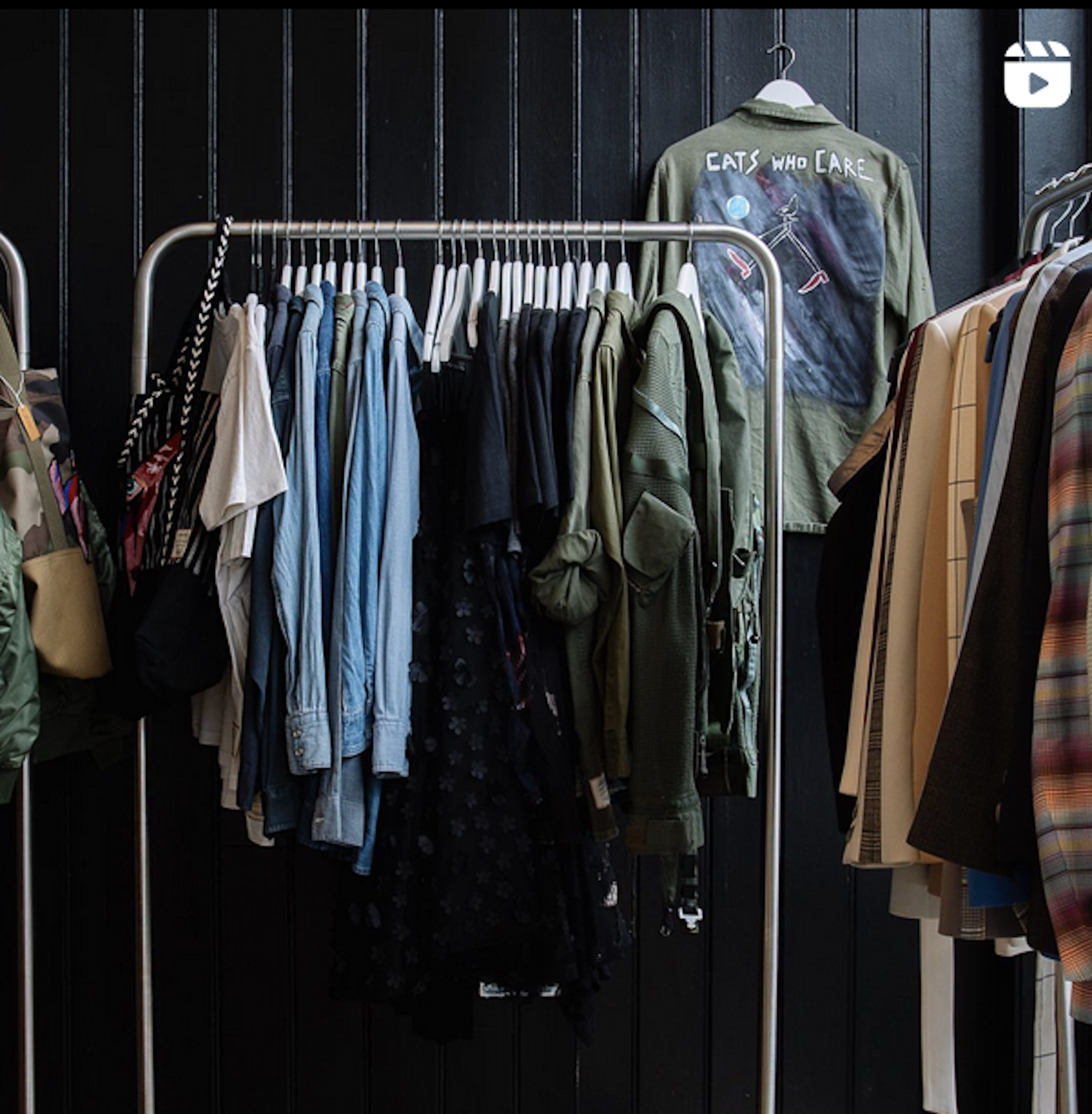 Clothes on rails at a Loom pop-up shop in London