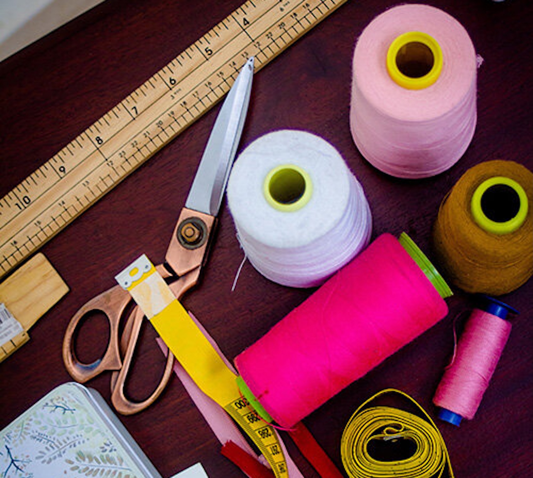 Sewing and mending tools, including thread and scissors