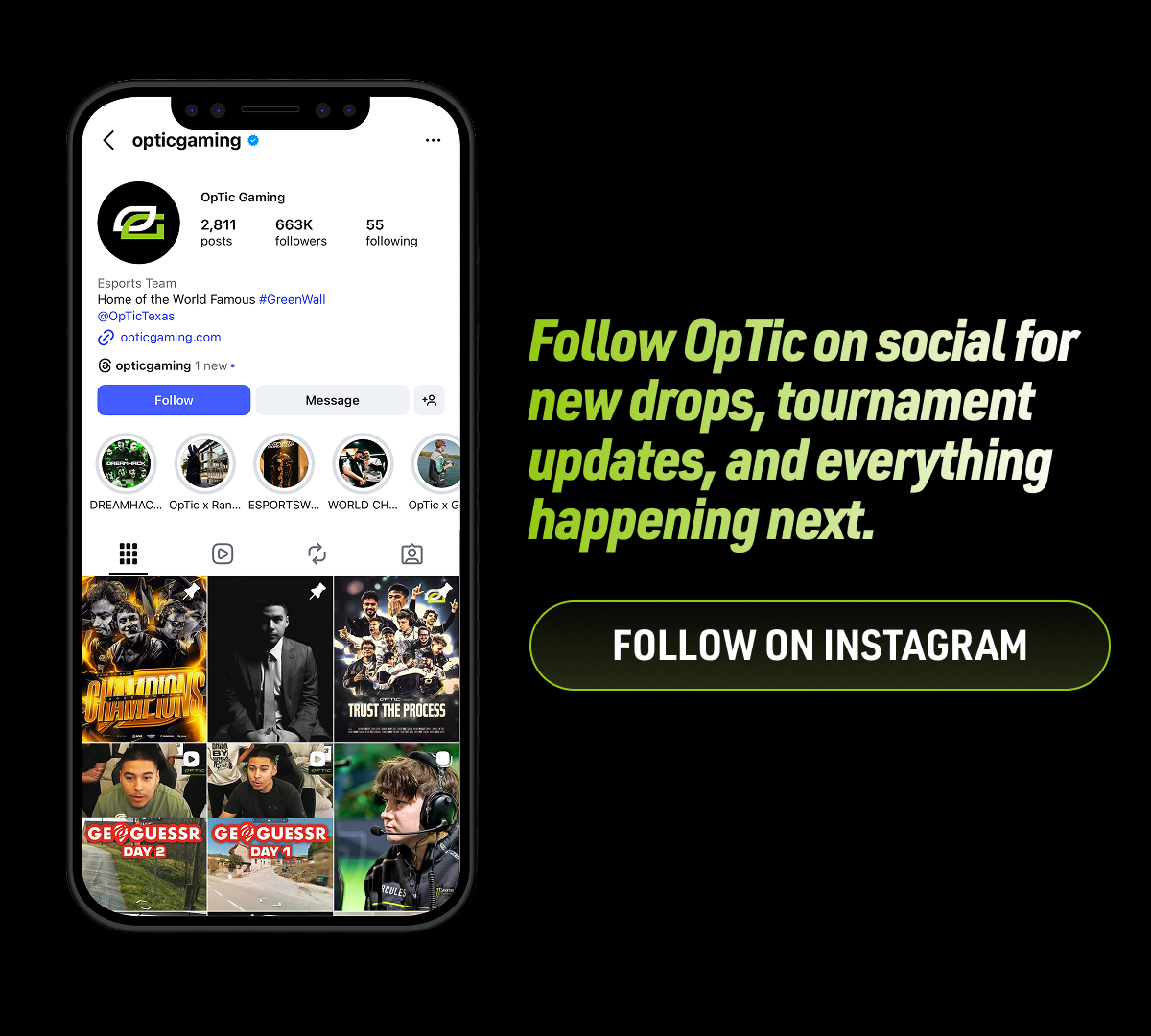 Follow OpTic on social for new drops, tournament updates, and everything happening next. FOLLOW ON INSTAGRAM