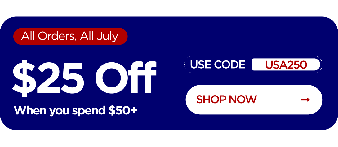 $25 OFF When you spend $50+ Use code USA250