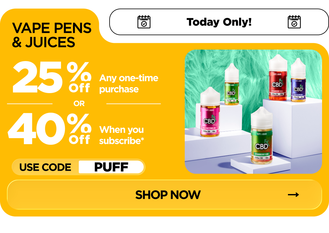 Vape Pens & Juices Get 25% OFF Any one-time purchase or Get 40% OFF When you subscribe* Use code PUFF