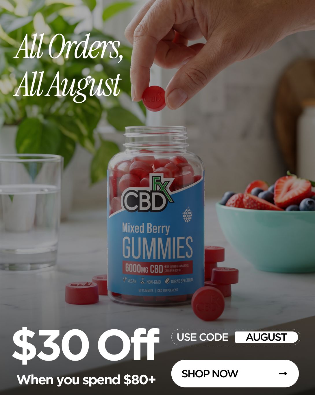 All Orders, All August  $30 OFF  When you spend $80+ Use code AUGUST