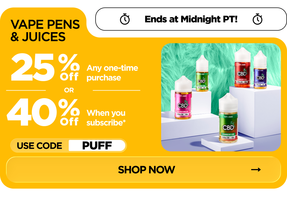 Vape Pens & Juices Get 25% OFF Any one-time purchase or Get 40% OFF When you subscribe* Use code PUFF