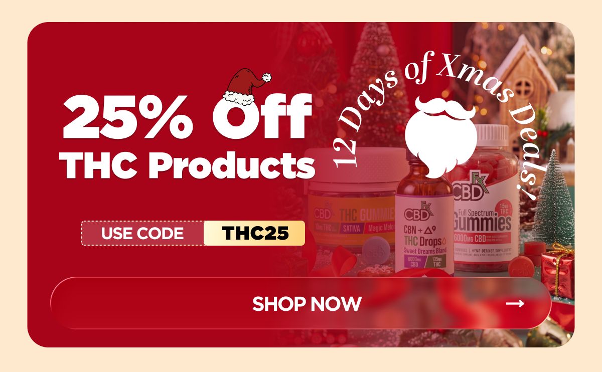 12 Days of Xmas Deals! 25% OFF THC Products Use code THC25