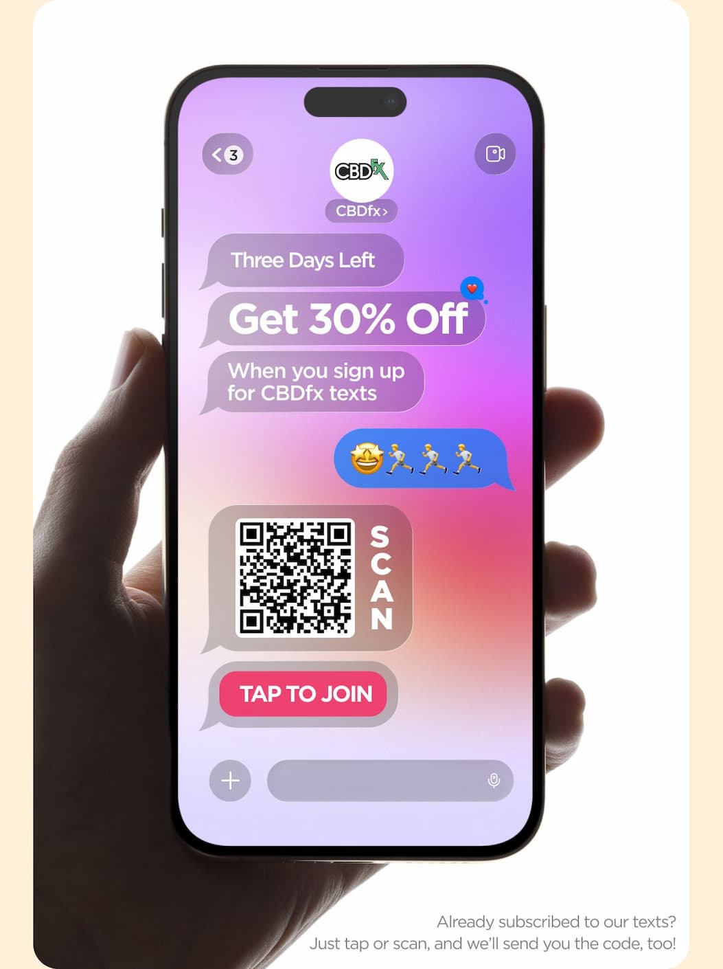 Three Days Left 30% OFF When you sign up for CBDfx texts