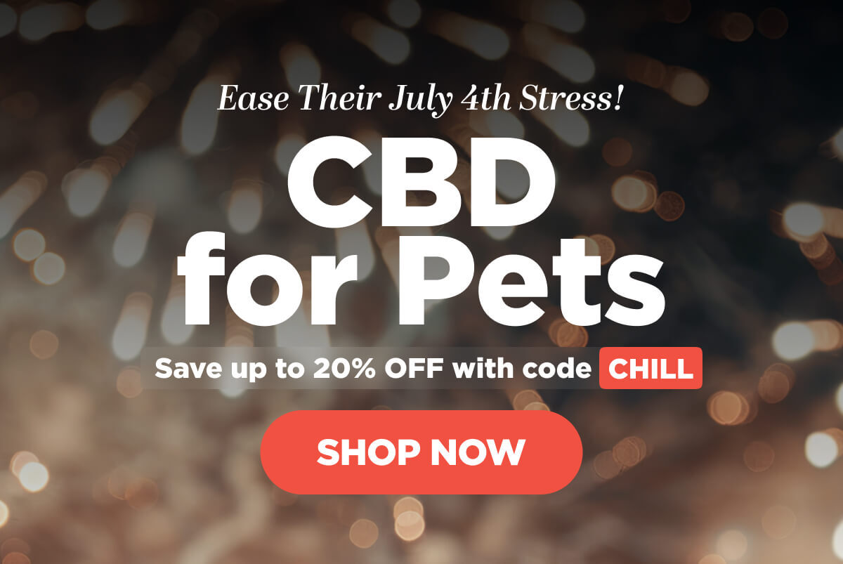 Ease Their July 4th Stress! CBD for Pets. Save up to 20% with code CHILL
