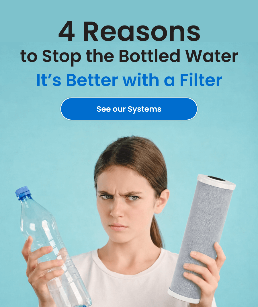 an image of a woman holding a water filter and a bottle