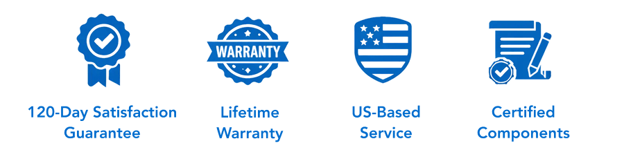 Kind Water: 120-Day Satisfaction Guarantee; Lifetime Warranty; US-based service; Certified Components. 