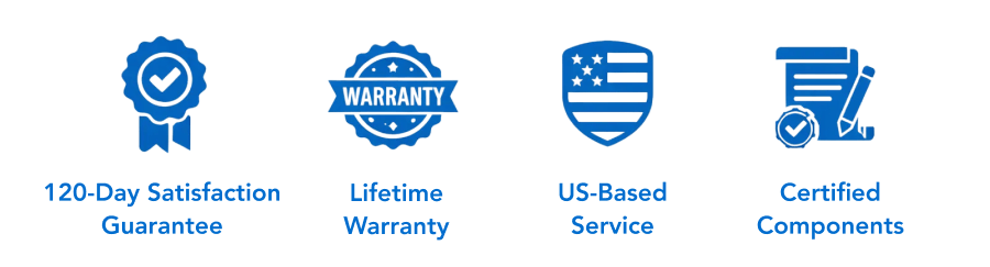 Kind Water: 120-Day Satisfaction Guarantee; Lifetime Warranty; US-based service; Certified Components. 