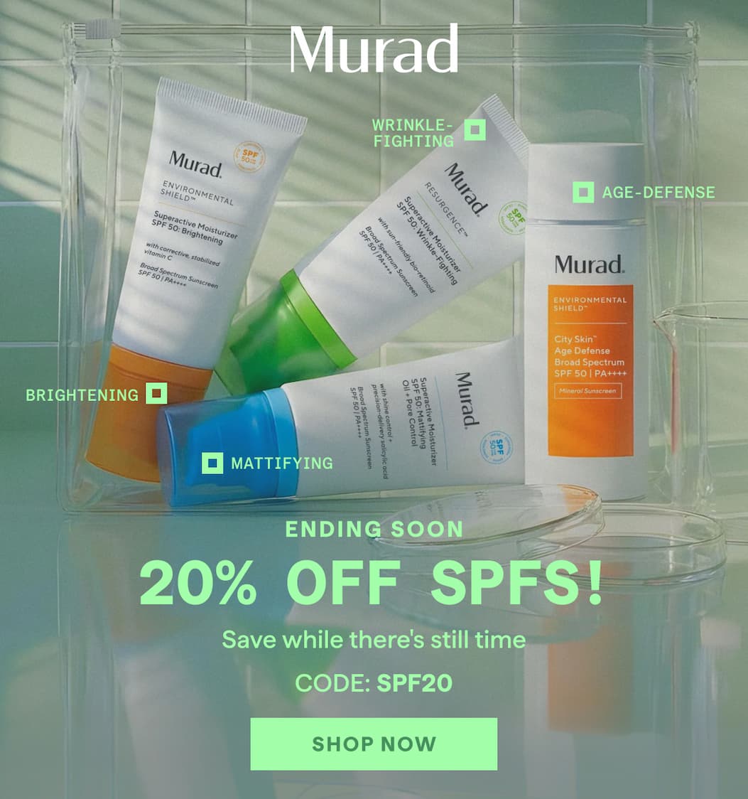Ending soon 20% Off SPFs. Save on your favorites with code SPF20. Shop now.