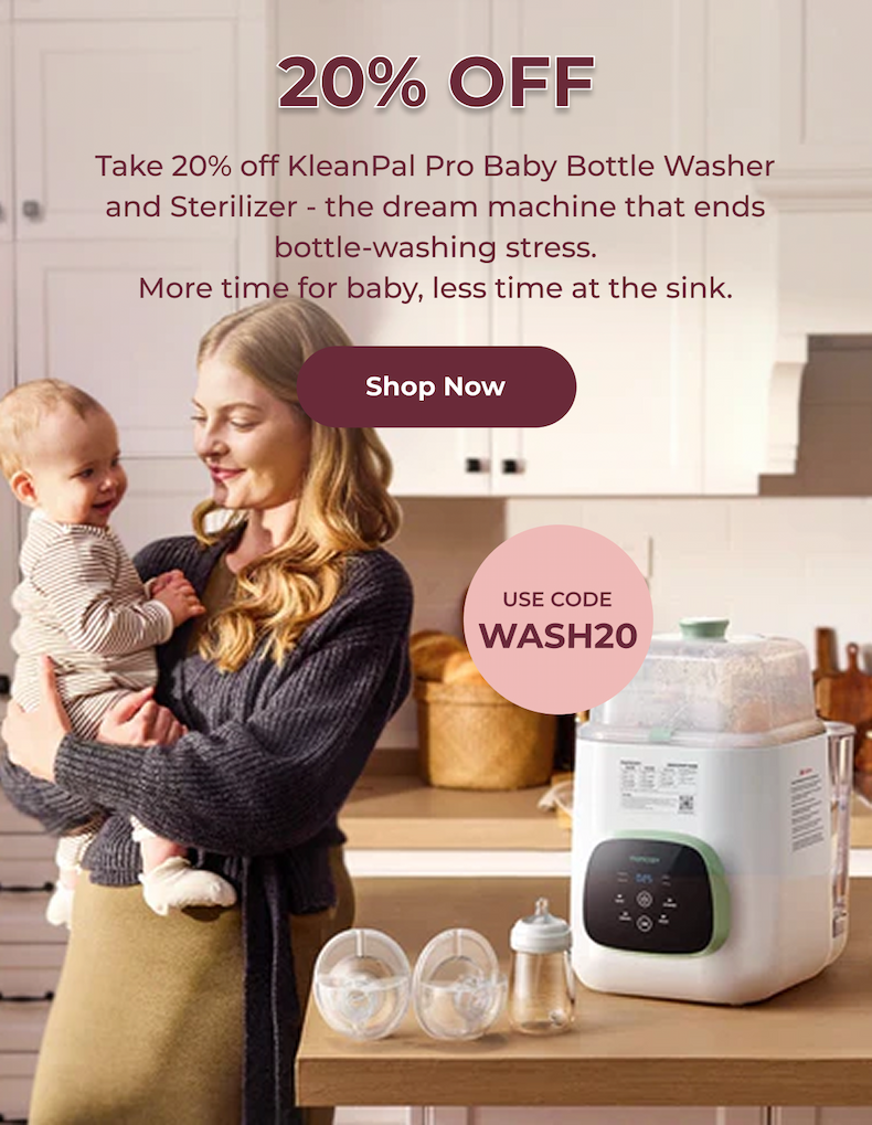 Take 20% off KleanPal Pro Baby Bottle Washer and Sterilizer - the dream machine that ends bottle-washing stress. More time for baby, less time at the sink. Use code WASH20 to shop now.