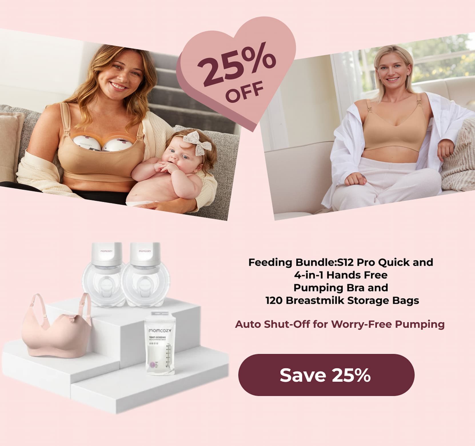 Feeding Bundle:S12 Pro Quick and4-in-1 Hands Free Pumping Bra and 120 Breastmilk Storage Bags Auto Shut-Off for Worry-Free Pumping Save 25%