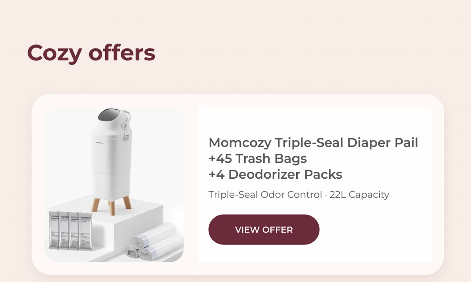 Momcozy Triple-Seal Diaper Pail+45 Trash Bags +4 Deodorizer Packs