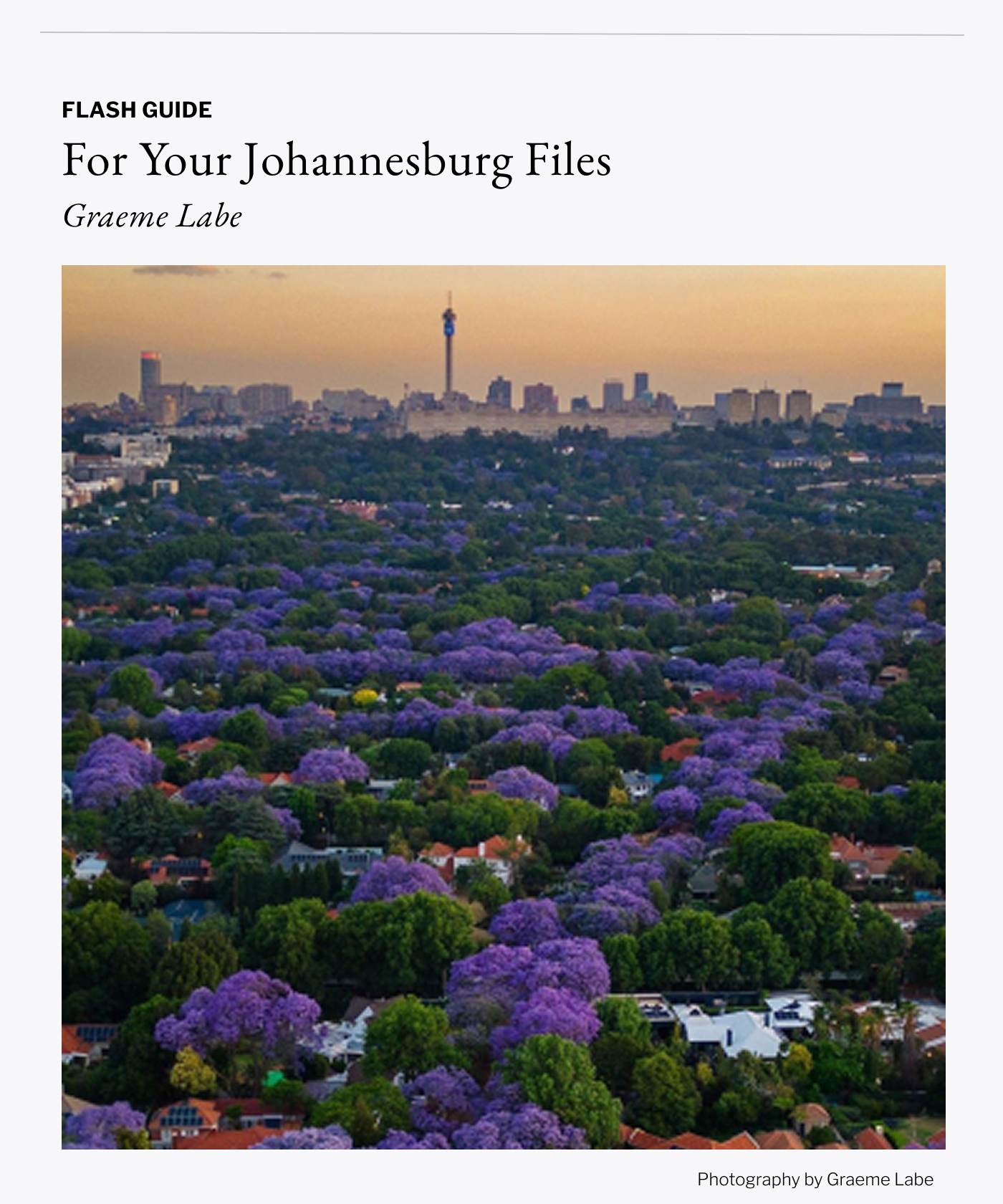 Flash Guide - For Your Johannesburg Files