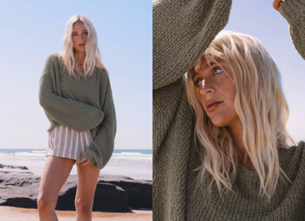 Open Air Crewneck Sweater - Open-knit and effortlessly oversized in Army Green 