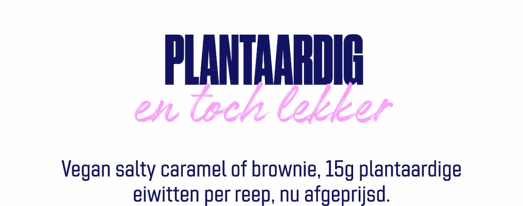 Vegan salty caramel of brownie, 15g plantaardige eiwitten per reep, nu afgeprijsd.