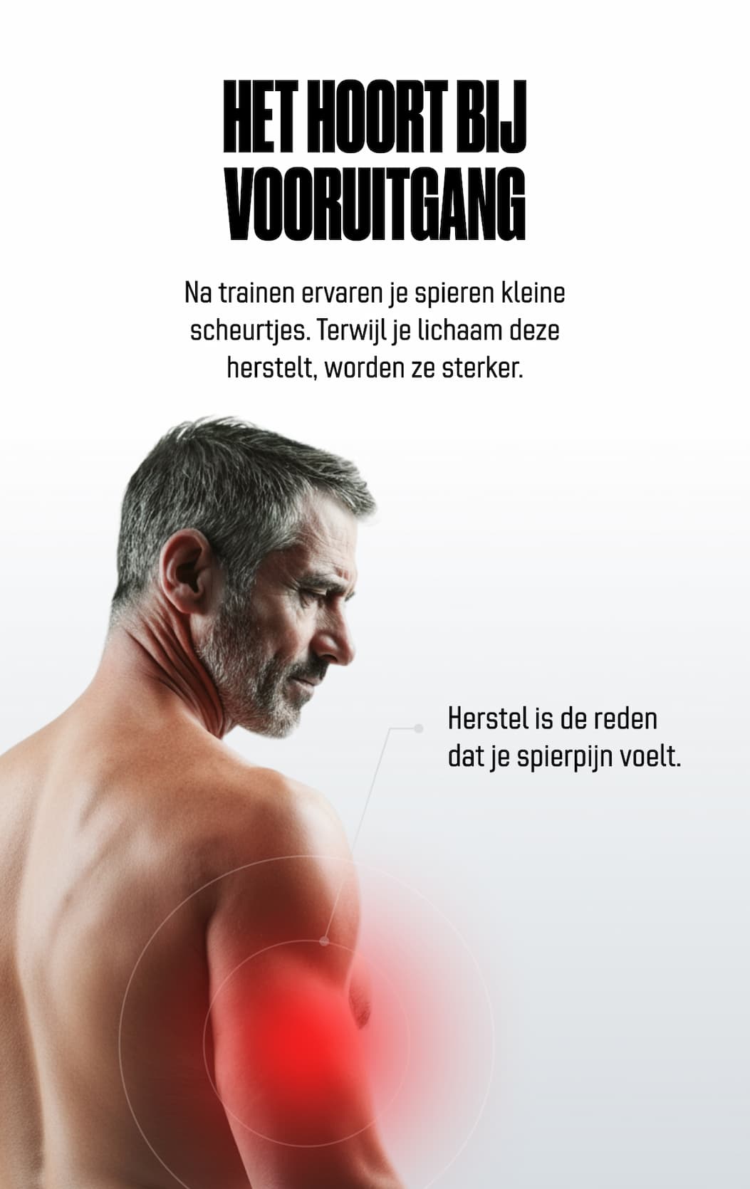Het hoort bij vooruitgang Na trainen ervaren je spieren kleine scheurtjes. Terwijl je lichaam deze herstelt, worden ze sterker. 