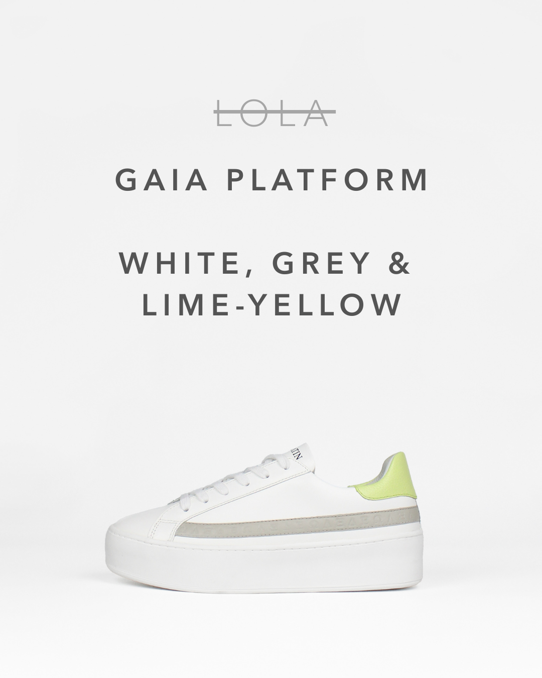 Gaia Platform Trainers, White, Grey & Lime-Yellow