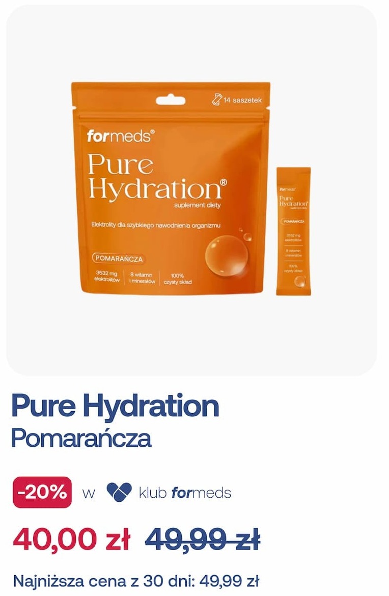 Pure Hydration Pomarańcza -20% w klub formeds 40,00 zł 49,99 zł Najniższa cena z 30 dni: 49,99 zł 