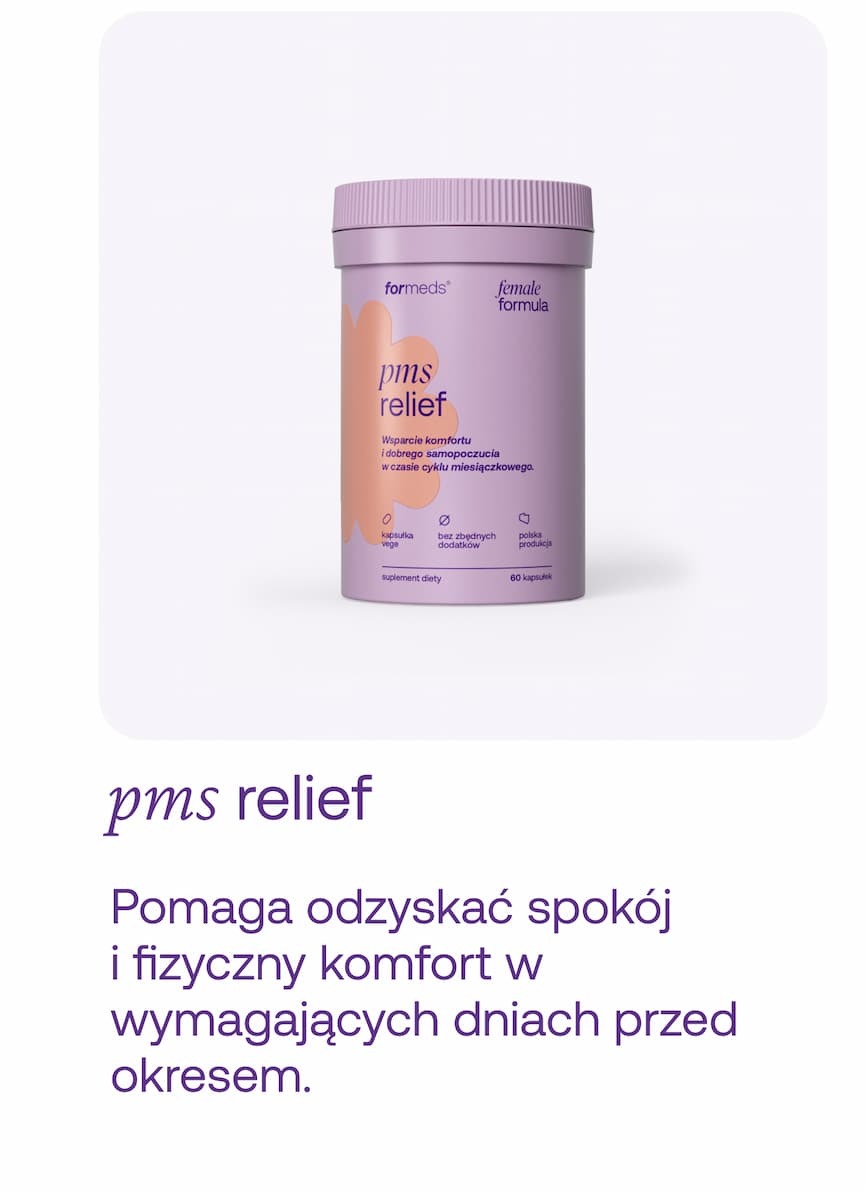  pms relief Pomaga odzyskać spokój  i fizyczny komfort w wymagających dniach przed okresem.