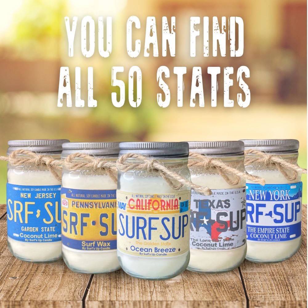 Hit the Road with our License Plate Candles Surf's Up Candle