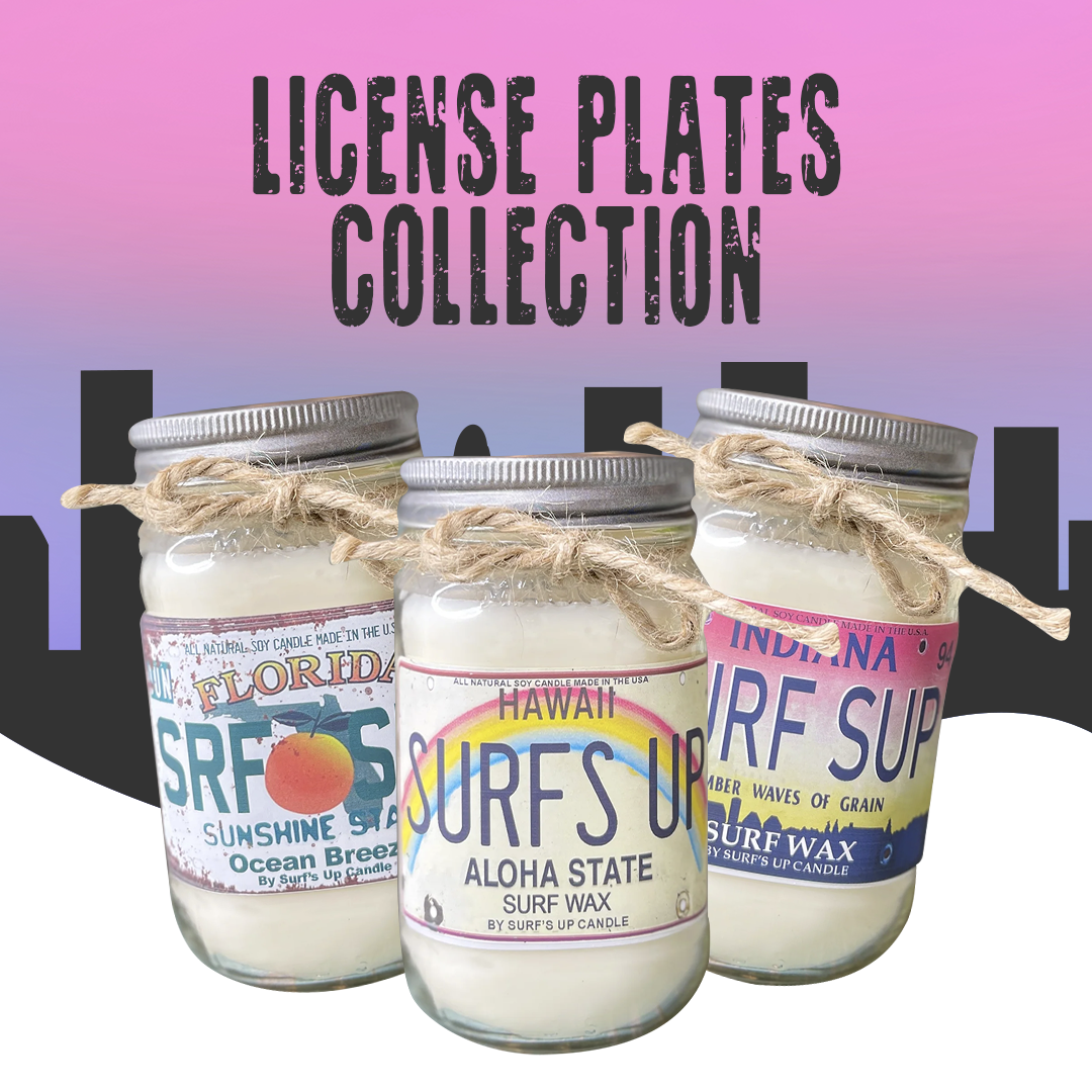 Hit the Road with our License Plate Candles Surf's Up Candle