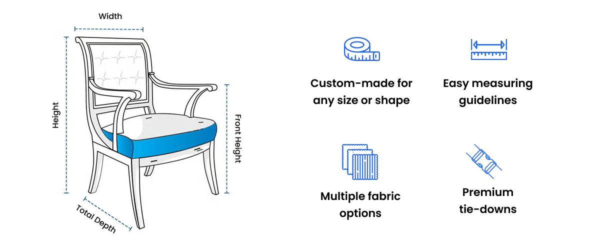 Custom made | Easy measuring guide | Multiple fabric options | Premium tie downs 