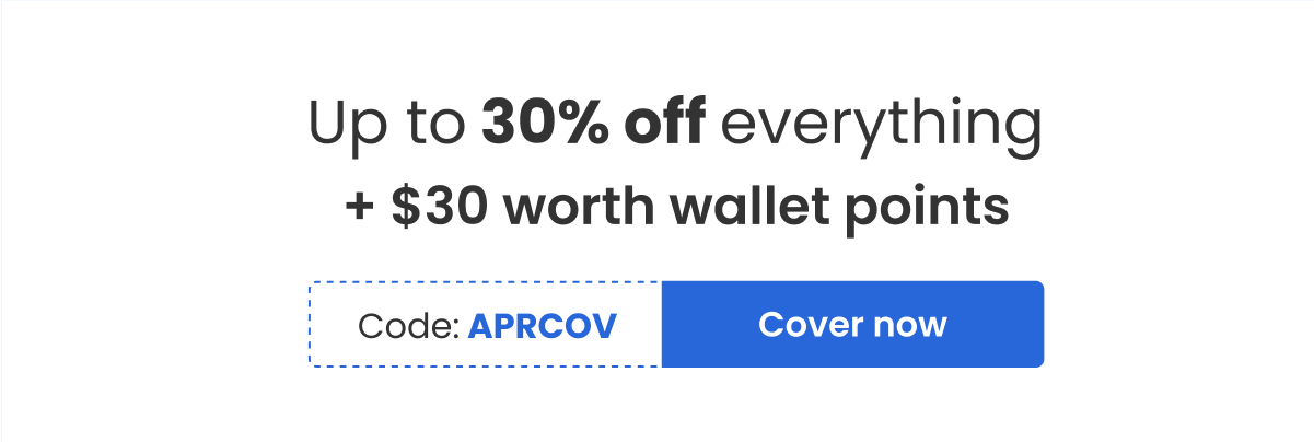 Up to 30% off everything + $30 worth walllet points Code: APRCOV [Cover now]